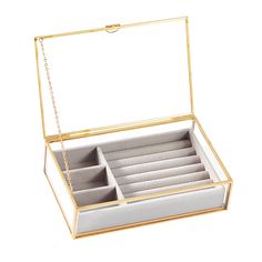 PRICES MAY VARY. This rectangle display is glass encircled by golden brass, weight: 2.2 LB / 1000g, size: 8.3x5.3x2 ​in / 21x13.5x5 cm. Chain on the inside supports the top when it is open. It well organize all your expensive things, also use this as a jewelry organizer and storage as a jewelry box jewelry organizer jewelry display, make you easy to protect your precious stuff safely. The great design often used as a fantastic present for Wedding, Valentine’s Day, Wedding Day, Christmas. Easter, Present For Wedding, Expensive Things, Glass Jewelry Box, Organizer Jewelry, Copper Style, Jewelry Organizer Box, Bachelorette Gifts, Wedding Boxes, Box Jewelry