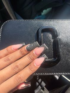 . . . . . #prom #nailsinspire #black #frenchtipnails # Black Hoco Nails, Black Prom Nails, Long Square Acrylic Nails, Diamond Nails, Homecoming Nails, Square Acrylic Nails, Prom Nails, Nails Inspo