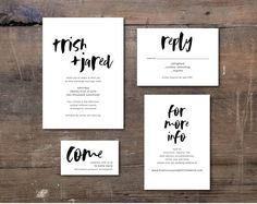 wedding stationery with black and white calligraphy on the front, back and inside