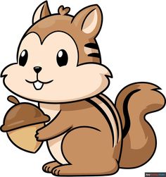 a cartoon squirrel holding an acorn