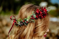 Christmas Wedding Hair Pieces, Christmas Flower Crown, Christmas Wedding Arch, Yule Wedding, Winter Flower Crown, Forest Crown, Christmas Wedding Flowers, Xmas Wedding, Banff Wedding