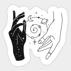 two hands holding each other with stars and moon in the background