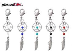 four different styles of earrings with beads and feathers