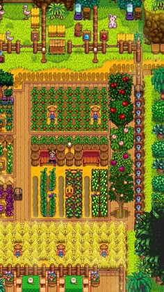 an aerial view of a vegetable garden with lots of plants and vegetables in the center