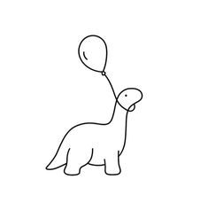 a single line drawing of a dinosaur with a balloon in its mouth, on a white background