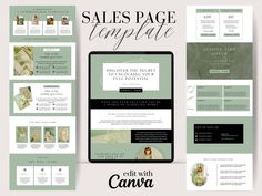 the sales page template is displayed on top of an ipad and surrounded by other items