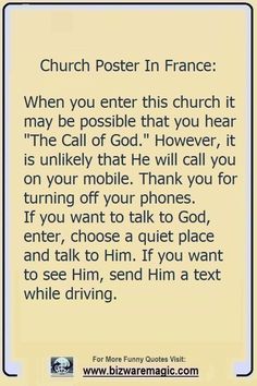 a poem written in blue and yellow with the words church poster in france, when you enter this church it may be possible that you