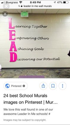 an instagramted photo of a person standing in front of a wall with the words, best school murals images on pinterest mur