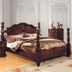 Tuscan CM7571 Dark Pine Traditional Bed By Furniture Of America - sofafair.com Turned Post Bed, Classic Traditional Bedroom, King Poster Bed, Traditional Bedroom Furniture, California King Size Bed, Eastern King Bed, Wood Bed Design, Frame Bed, Headboard Decor