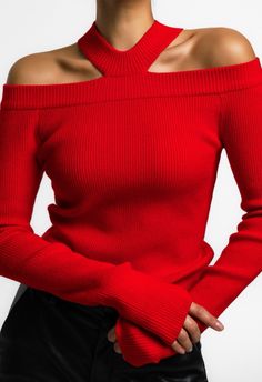 One size. fits xs-m  color: red  ribbed  cutout neckline  72% acrylic 28% polyester  dry clean  by the nkc store    product measurements:  bust: 101.6cm / 40in  length: 48.26cm / 19in Cutout Neckline, Cutout Sweater, Denim Hat, Engineered Garments, Sweater And Shorts, Red Sweaters, Women Pullover, Shirt Sale, Designer Outfits Woman