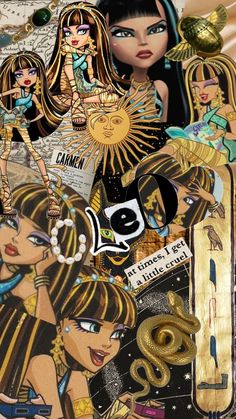 a collage of egyptian women with gold and black hair