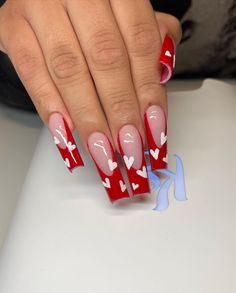 Simple Long Acrylic Nails Coffin One Color, Fun Acrylic Nails Designs Long, Matching Nails With Best Friend Valentines, Red And Black Acrylic Nails Designs Ideas, Valintens Nail Ideas Acrylic Long Red, Red Nails Acrylic Valentines, Valentine Almond Acrylic Nails, Valentine Almond Nails Art Designs, Flower And Heart Nails