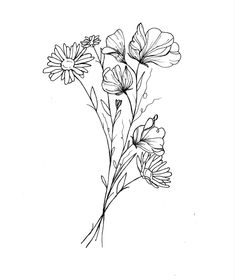 a black and white drawing of some flowers