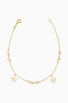 Our Street Star Bracelet adds a touch of style and luxury to any look. Its unique design features eight stations crafted from solid gold,  each with dimension that will keep you shining all day long. Metal: 14 Karat Yellow Gold Weight: 1.3 Grams Solid Gold Dimensions: 7.5 Inches, Adjustable to 6.5 Inches Construction: 8 Star Stations, Spring Ring Clasp Origin: Crafted in Istanbul, Turkey Yellow Gold Star Charm Bracelet, 14k Gold Bracelet With Star Charm, Elegant Yellow Gold Star Bracelet, 14k Yellow Gold Bracelet With Star Charm, 14k Gold Bracelets With Star Charm, 14k Gold Star Charm Bracelet, Luxury 14k Gold Jewelry With Star Charm, Luxury 14k Gold Star-shaped Jewelry, Luxury Gold Star Bracelets