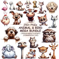 an animal and bird mega bundle is shown