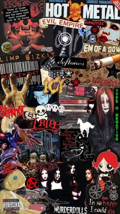 a collage of various stickers and logos on a black background with the words hot metal