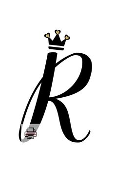 the letter k with a crown on top is shown in black and white, as well as