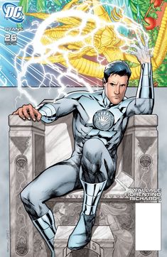 the silver surfer is sitting on a bench with his arms outstretched and hands out in front of him