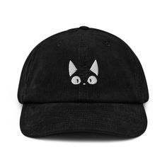 Amazed Cat Corduroy Hat | Yūjin Japanese Anime Streetwear Clothing Alt Hats, Corduroy Hat, Anime Streetwear, Embroidered Apron, Cat Hat, Corduroy Fabric, Streetwear Clothing, Embroidered Clothes, Embroidered Hats