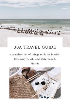 the cover of a travel guide with an image of birds on the beach in the background