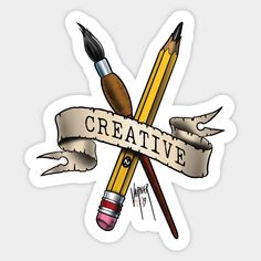 two pencils and an eraser with the words creative on it