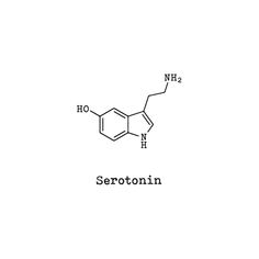 the structure of serotonin is shown in black ink on a white background