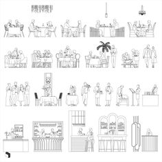 an image of people eating and drinking at the same time in different ways, black and white