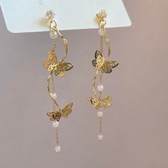 Gold Butterfly Earrings, Flying Butterflies, Needle Earrings, Butterfly Earrings Gold, Butterfly Party, Gold Butterfly, Butterfly Earrings, Pretty Jewellery, Earrings For Women