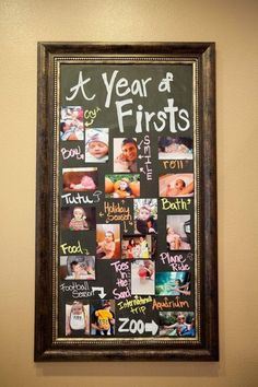 a blackboard with pictures and writing on it that says at year of firsts