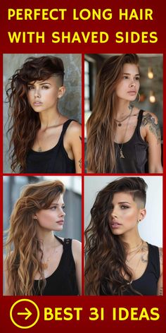 Unleash your wild side with 31 fierce hairstyles showcasing long hair paired with shaved sides. From subtle fades to bold designs, it's time to make a statement! Side Shaved Hairstyles, Fierce Hairstyles, Easy Prom Hairstyles, Edgy Undercut, Half Shaved Head