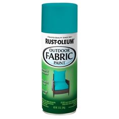 a blue spray can with the words rust - oleum outdoor fabric paint on it