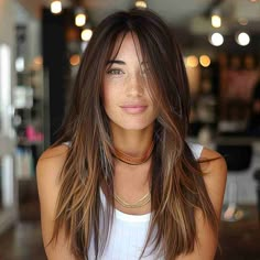 Modern Straight Hairstyles, Long Fine Haircut Straight, Long Choppy Haircuts Straight, Haircuts For Long Brunette Hair, Shaggy Long Hair Choppy Layers Straight, Women’s Hair 2024 Long, Haircuts For Long Straight Hair Woman, Long Straight Hair Over 50, Boho Straight Hair