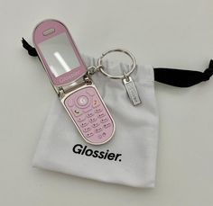 Glossier La Keychain, Glossier Keychain, Flip Phone Keychain, Phone Keychain, Unique Keychain, Cool Keychains, Pink Pouch, Retro Gadgets, Unique Keychains