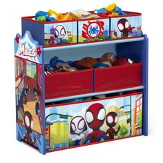 children's toy storage unit with spiderman design