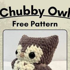 a crocheted stuffed animal with the words chubby owl on it