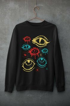 Eye Fashion Clothes, Harajuku Style Halloween Graphic Print Sweatshirt, Clowncore Aesthetic Outfits, Weirdcore Aesthetic Outfits, Dreamcore Fashion, Dark Clowncore, Dreamcore Outfits, Clowncore Clothes, Weirdcore Fashion