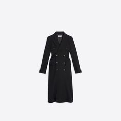 Women's Hourglass Coat in Black | Balenciaga US Hourglass Coat, Kendall Jenner Street Style, Black Balenciaga, Sneakers Street Style, Black Leather Sneakers, Tracksuit Jacket, Double Breasted Coat, New Face, Jacket Design