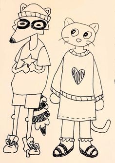 a drawing of two cats standing next to each other