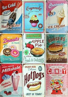 an assortment of vintage ice cream and dessert tins