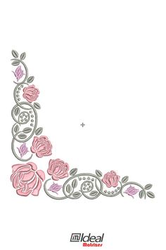 the letter l is made up of pink roses and leaves on a white background with an ornate