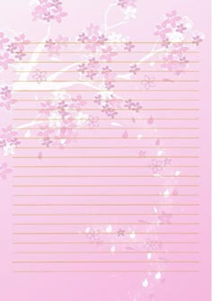 a pink lined paper with flowers on it