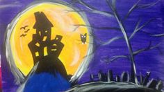 this is an image of a halloween scene painted on canvases with acrylic paint