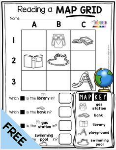 the map grid worksheet for reading and writing with pictures to help students learn how to