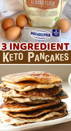 three ingredient keto pancakes on a white plate