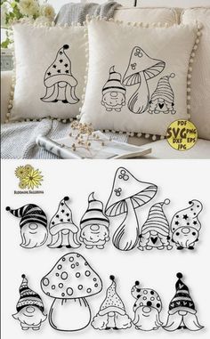 some pillows with different designs on them