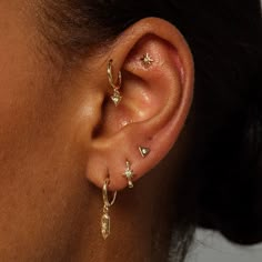 a close up of a person with ear piercings on their left and right ears