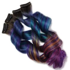 These clip ins have an Optional Root, Purple with Blue, Aqua, Orange and Fuchsia color melt♥ The Details: •4 Piece set •Each piece is about 1.5" wide•These clip-in hair extensions are crafted from premium Double Drawn 100% Remy Human Hair, providing durability and the potential to be re-dyed, if desired. These premium human-hair extensions can be styled with the same methods used for your own hair, allowing for maximum versatility and customized looks.•Optional Root Color is 1"- 1.5" long Add co Root Smudge, Color Melt, Root Color, Galaxy Colors, Color Melting, Trendy Hair Color, Unicorn Hair, Remy Human Hair Extensions, 100 Remy Human Hair