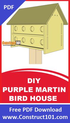 the purple martin bird house is shown in red, white and blue with text that reads diy purple martin bird house