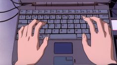 two hands are typing on a laptop keyboard in an animated scene from the television show futurami