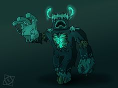 a drawing of a creepy creature with glowing hands